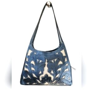 LEADERS IN LEATHER J.L SALDIVAR hobo shoulder bag cream/black cutout